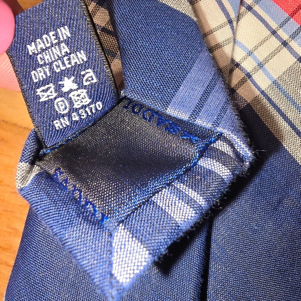 Saddlebred Mens Necktie Navy Blue Red White Plaid Cotton Blend Classic Tie
